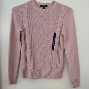 Chaps Women's Light Pink Cable Crewneck Sweater